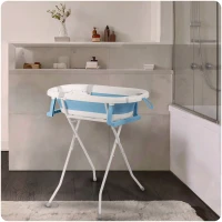 Ricokids RK-287 Skládací dětská vanička se stojanem, teploměrem a vložkou, bílo-modrá