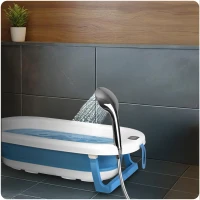 Ricokids RK-287 Skládací dětská vanička se stojanem, teploměrem a vložkou, bílo-modrá