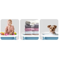 Ricokids RK-287 Skládací dětská vanička se stojanem, teploměrem a vložkou, bílo-modrá