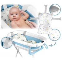 Ricokids RK-287 Skládací dětská vanička se stojanem, teploměrem a vložkou, bílo-modrá
