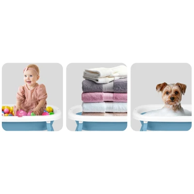 Ricokids RK-287 Skládací dětská vanička se stojanem, teploměrem a vložkou, bílo-modrá