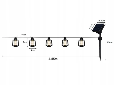 Verk 12406 Solární dekorační řetěz girlanda, 20 luceren, teplá bílá, 4,5 m