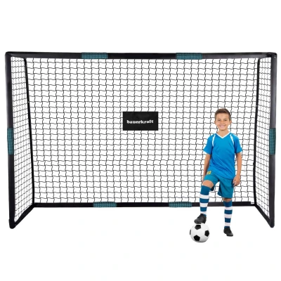 Bauerkraft H-626 Kovová fotbalová branka 300×200×120 cm se sítí - černo‑modrá