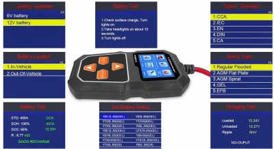 Konnwei KW218 Měřič baterií 6 – 12 V, 100 – 2000 CCA