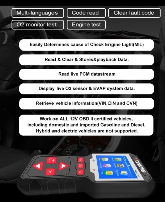 Konnwei KW320 Diagnostický meřič, skener OBD2