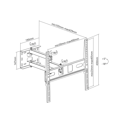 Cabletech UCH0197-1 Univerzálny držiak na stenu pre televízory s uhlopriečkou 32-55", nastaviteľný