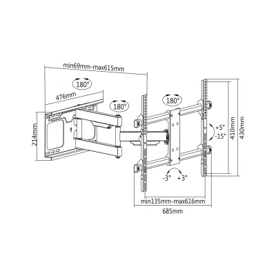 Cabletech UCH0205 Nástěnný držák TV 37-70", LPA49-463D, černý