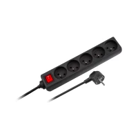 Rebel URZ3061 Predlžovací kábel s 5 zásuvkami, 1,5 m, typ E s vypínačom, čierny