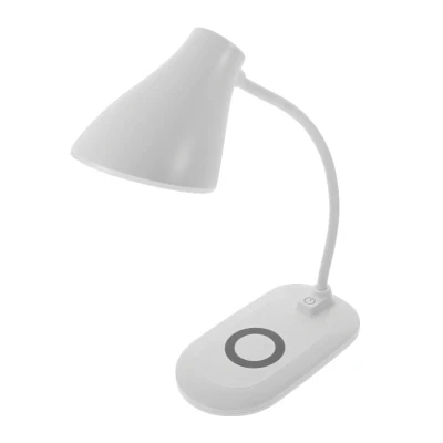 RealG RC-K-545 Stolní LED lampička s bezdrátovou nabíječkou Qi a USB, bílá