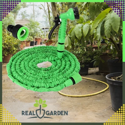 RealG RC-K-1438 Zahradní hadice s pistolí, flexibilní, 2,5 - 7,5 m, zelená