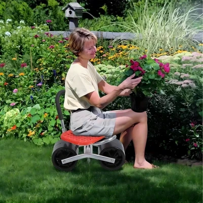 RealG RC-K-2109 Zahradní pojízdná stolička na kolečkách, otočná 360°