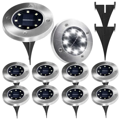 RealG RC-K-2143 Solární zahradní diskové lampy, 8 LED, IP65, 600 mAh, čidlo soumraku, 10 ks