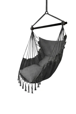 RealG RC-K-574 Brazilské závěsné houpací křeslo s polštáři 130 x 100 cm, černé