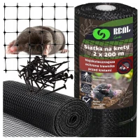 RealG RC-K-888 Sieť proti krtkom 2×200 m, 30 g/m², čierna, veľkosť ôk 16×16 mm + 50 kotiev