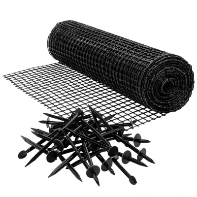 RealG RC-K-888 Sieť proti krtkom 2×200 m, 30 g/m², čierna, veľkosť ôk 16×16 mm + 50 kotiev