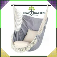 RealG RC-K-573 Brazílske závesné hojdacie kreslo s vankúšmi 130 x 100 cm, šedo-béžové