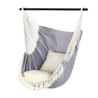 RealG RC-K-573 Brazílske závesné hojdacie kreslo s vankúšmi 130 x 100 cm, šedo-béžové