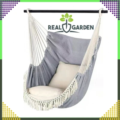 RealG RC-K-573 Brazílske závesné hojdacie kreslo s vankúšmi 130 x 100 cm, šedo-béžové