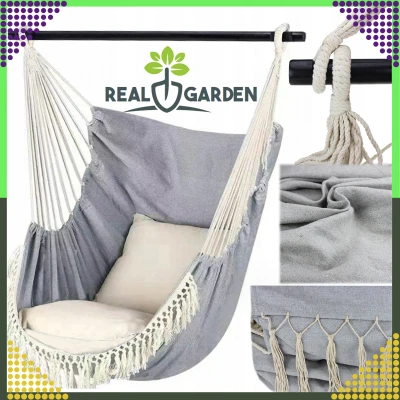 RealG RC-K-573 Brazílske závesné hojdacie kreslo s vankúšmi 130 x 100 cm, šedo-béžové