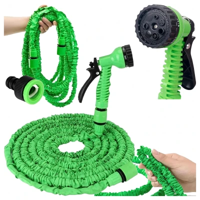 RealG RC-K-1439 Zahradní hadice s pistolí, flexibilní, 5-15 m, zelená