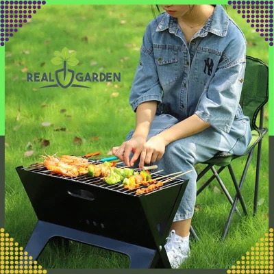 RealG RC-K-937 Přenosný skládací turistický zahradní gril na uhlí, 43,5 × 27,5 × 38 cm, kufřík