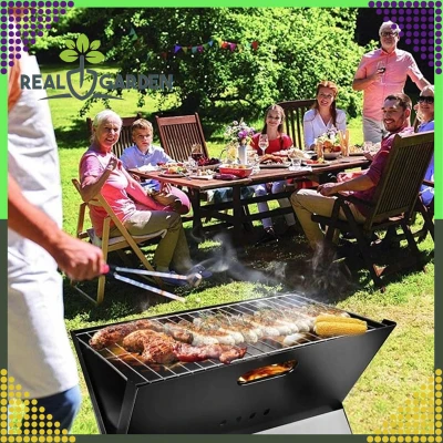 RealG RC-K-937 Přenosný skládací turistický zahradní gril na uhlí, 43,5 × 27,5 × 38 cm, kufřík