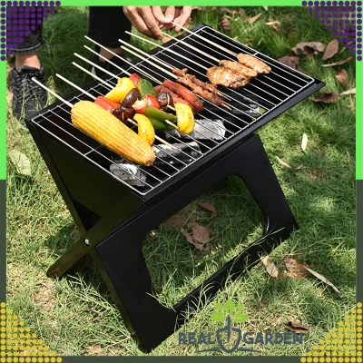 RealG RC-K-937 Přenosný skládací turistický zahradní gril na uhlí, 43,5 × 27,5 × 38 cm, kufřík