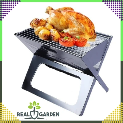 RealG RC-K-937 Přenosný skládací turistický zahradní gril na uhlí, 43,5 × 27,5 × 38 cm, kufřík
