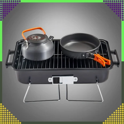 RealG RC-K-935 Skládací kempingový přenosný zahradní gril s poklicí