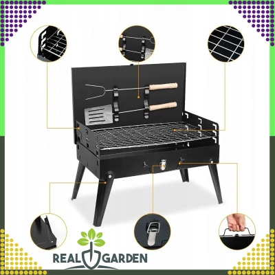 RealG RC-K-934 Turistický skládací přenosný gril, kufřík + grilovací nářadí