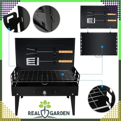 RealG RC-K-934 Turistický skládací přenosný gril, kufřík + grilovací nářadí