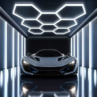 RealG RC-K-2077 LED osvetľovací panel v tvare šesťuholníka, 280 W, 6500 K, 257 × 244 cm