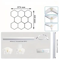 RealG RC-K-2077 LED osvetľovací panel v tvare šesťuholníka, 280 W, 6500 K, 257 × 244 cm