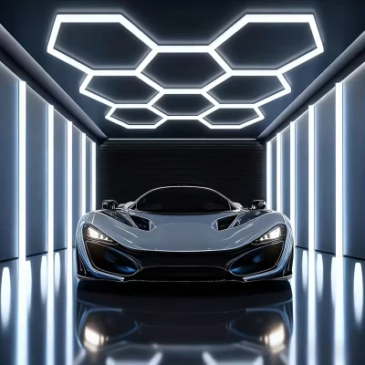 RealG RC-K-2077 LED osvetľovací panel v tvare šesťuholníka, 280 W, 6500 K, 257 × 244 cm