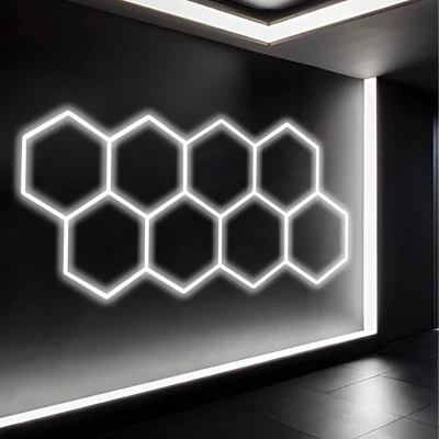 RealG RC-K-2077 LED osvetľovací panel v tvare šesťuholníka, 280 W, 6500 K, 257 × 244 cm