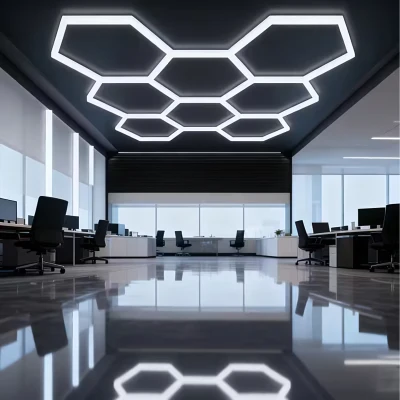 RealG RC-K-2077 LED osvetľovací panel v tvare šesťuholníka, 280 W, 6500 K, 257 × 244 cm