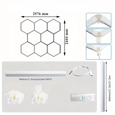 RealG RC-K-2077 LED osvetľovací panel v tvare šesťuholníka, 280 W, 6500 K, 257 × 244 cm