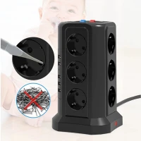 RealG RC-K-1642 Stojanová přepěťová zásuvková lišta 12 zásuvek, 5x USB