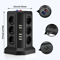 RealG RC-K-1642 Stojanová přepěťová zásuvková lišta 12 zásuvek, 5x USB