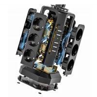 RealG RC-K-1642 Stojanová přepěťová zásuvková lišta 12 zásuvek, 5x USB