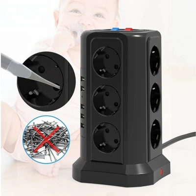 RealG RC-K-1642 Stojanová přepěťová zásuvková lišta 12 zásuvek, 5x USB