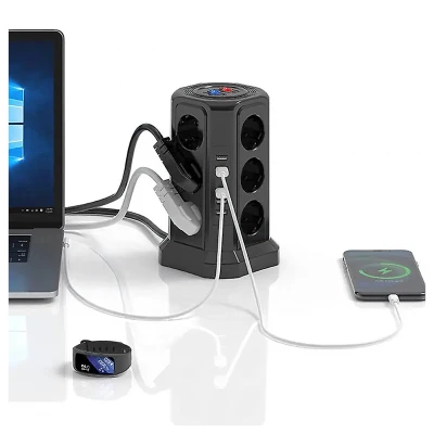 RealG RC-K-1642 Stojanová přepěťová zásuvková lišta 12 zásuvek, 5x USB