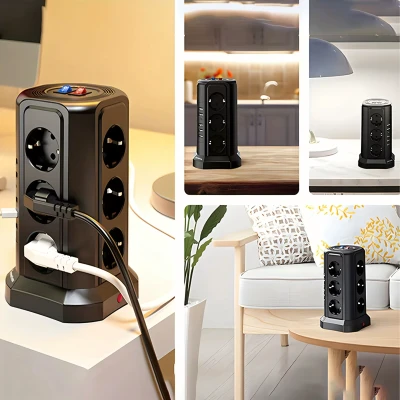 RealG RC-K-1642 Stojanová přepěťová zásuvková lišta 12 zásuvek, 5x USB