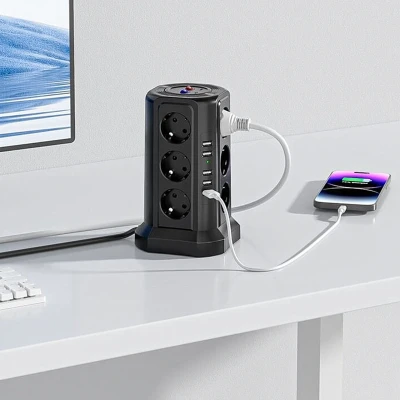 RealG RC-K-1642 Stojanová přepěťová zásuvková lišta 12 zásuvek, 5x USB