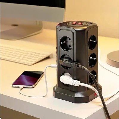RealG RC-K-1642 Stojanová přepěťová zásuvková lišta 12 zásuvek, 5x USB