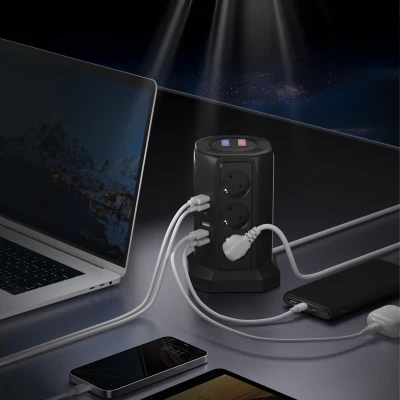 RealG RC-K-1642 Stojanová přepěťová zásuvková lišta 12 zásuvek, 5x USB
