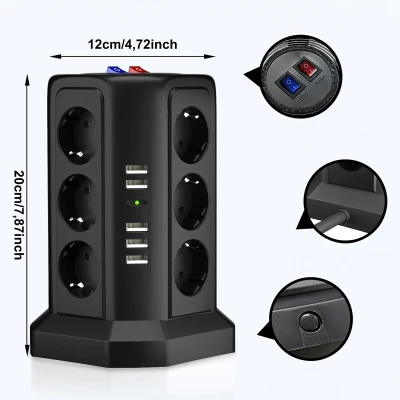 RealG RC-K-1642 Stojanová přepěťová zásuvková lišta 12 zásuvek, 5x USB