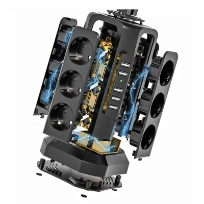 RealG RC-K-1642 Stojanová přepěťová zásuvková lišta 12 zásuvek, 5x USB