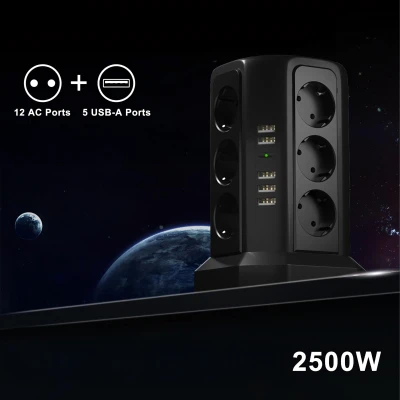 RealG RC-K-1642 Stojanová přepěťová zásuvková lišta 12 zásuvek, 5x USB