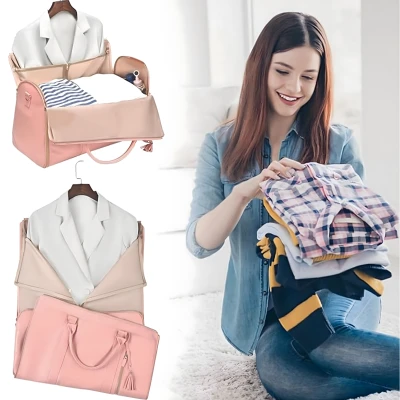 RealG RC-K-1698 Skladateľná cestovná taška na obleky a šaty, 55 l, 2 v 1, ružová